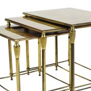 Vintage nesting table set france marbled glass copper plated metal fifties