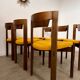 Set of 6 Scandinavian style chairs Girsberger 70s vintage solid wood mustard yellow