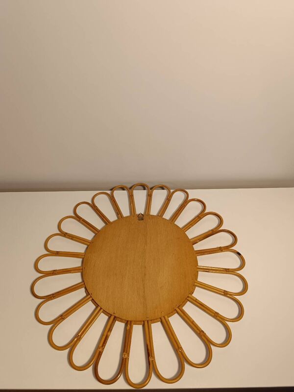 Miroir sorcière / soleil en rotin vintage