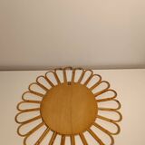 Miroir sorcière / soleil en rotin vintage