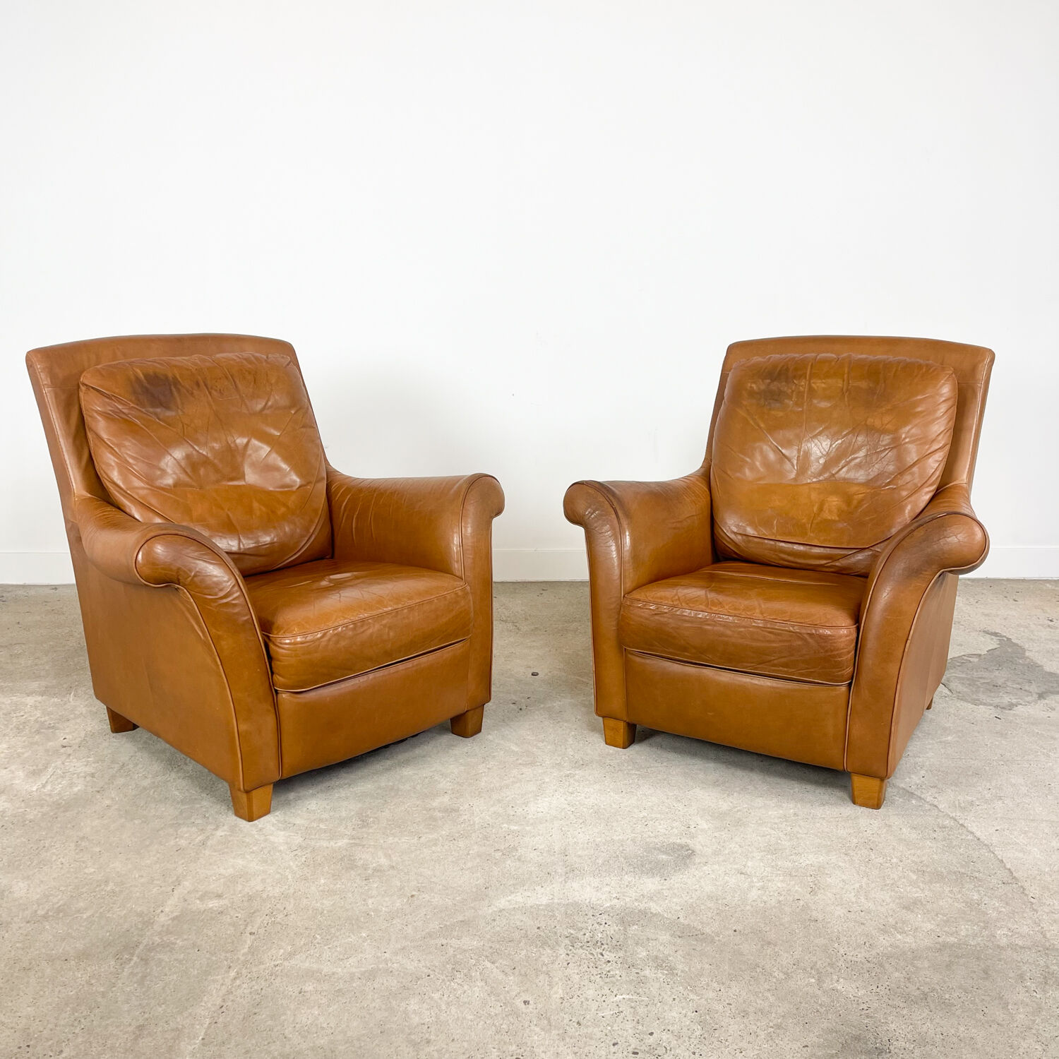Ensemble de deux fauteuils vintage en cuir de cognac Amsterdam