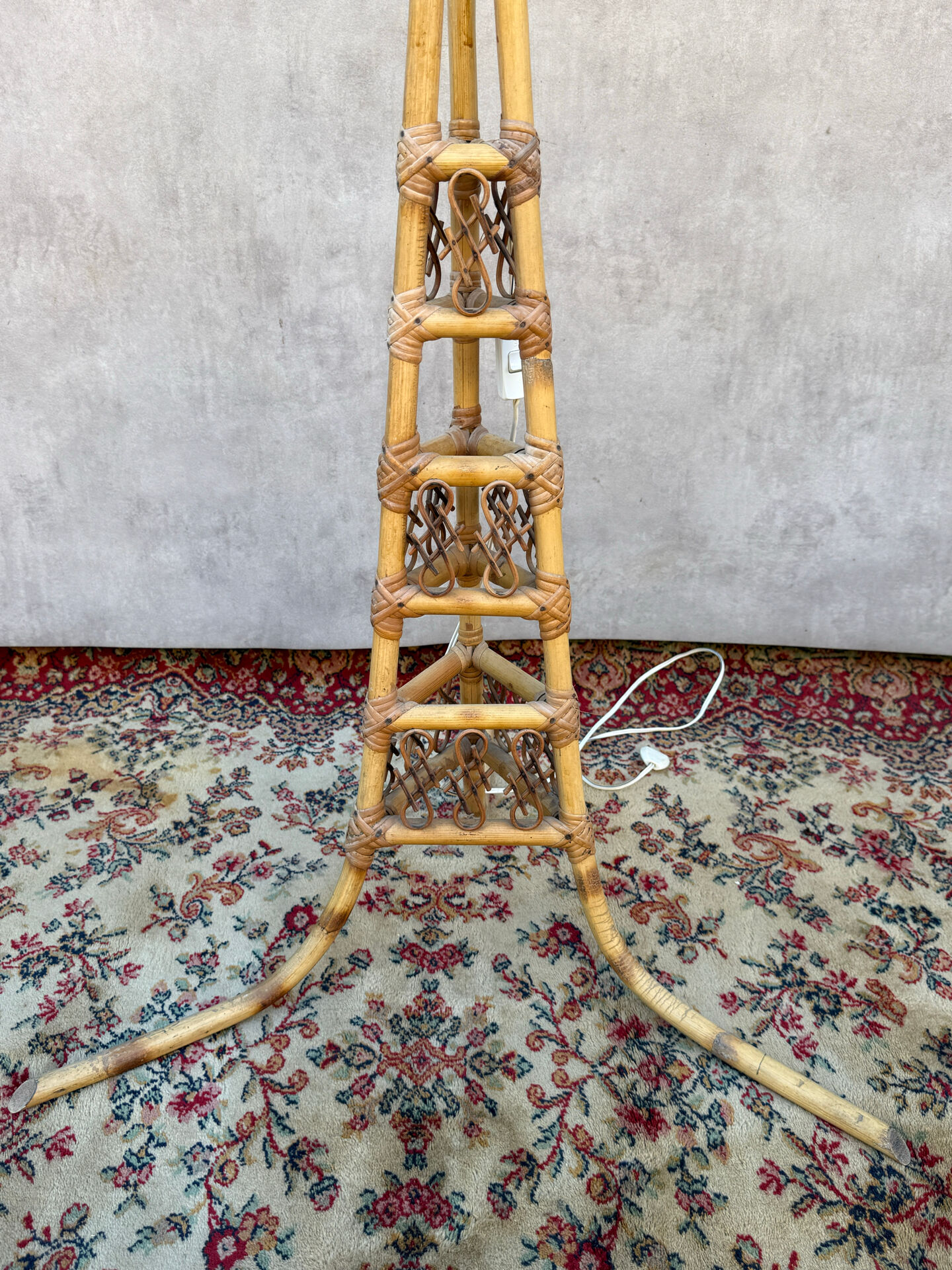 1950s Rattan Floor Lamp in the Style of Louis Sognot, France