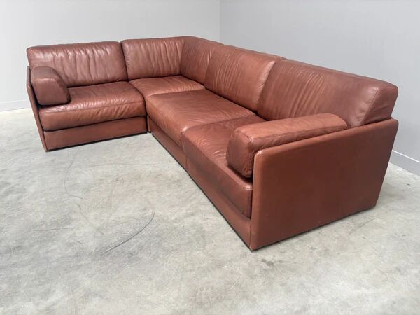 Brown leather modular sofa by De Sede; DS76, 1970s (corner)