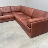 Brown leather modular sofa by De Sede; DS76, 1970s (corner)