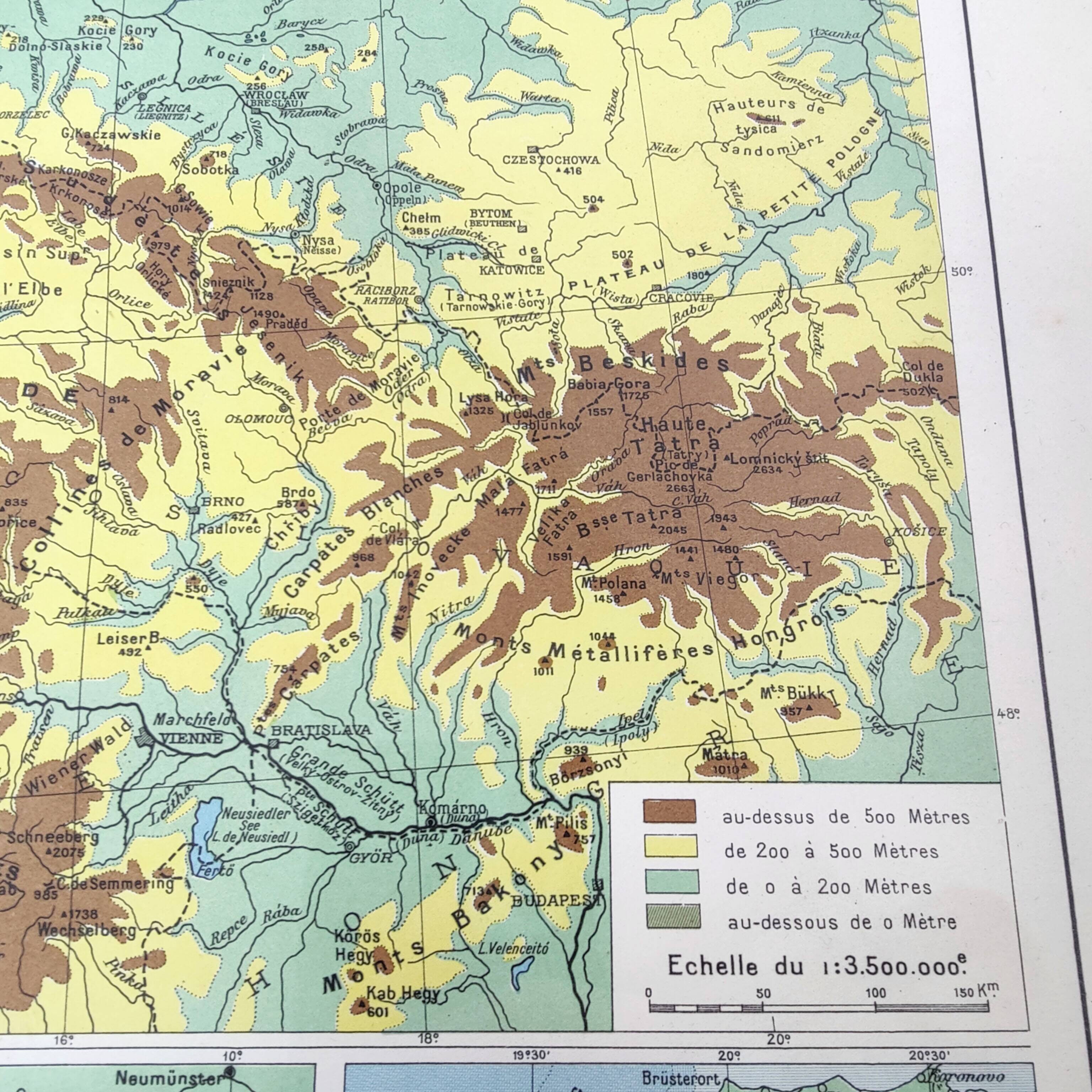 Old map of Northern Europe, Germany, Poland, Denmark, 43x43cm, from 1950