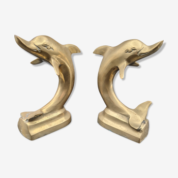 Pair of brass dolphins bookends