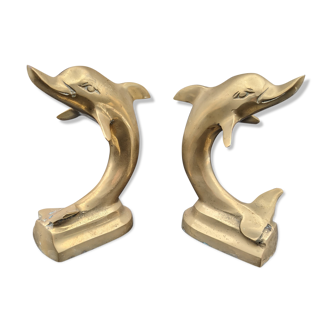 Pair of brass dolphins bookends