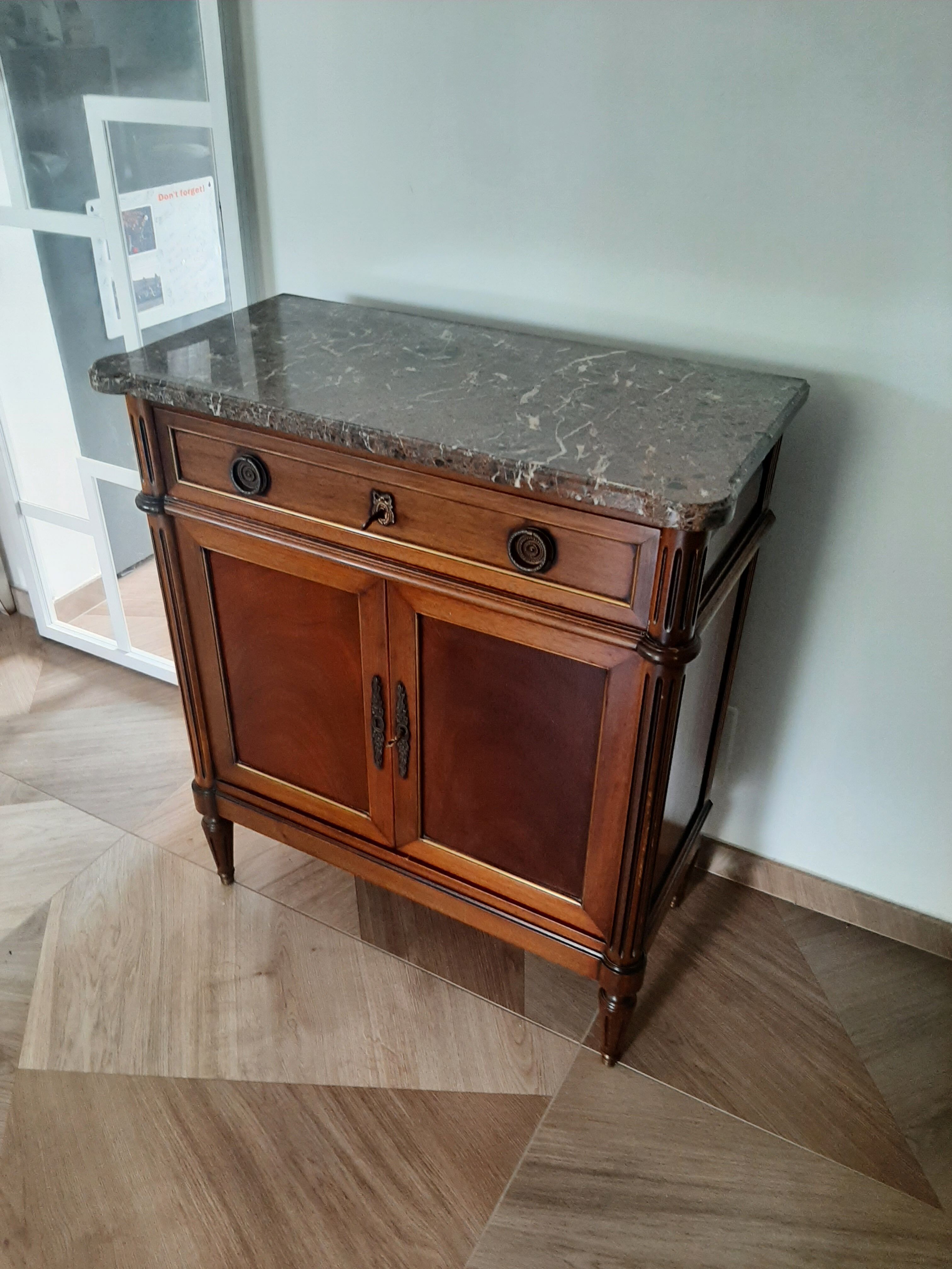 vintage - Small style chest of drawers - Louis XVI marble top with 1 drawer and 2 doors