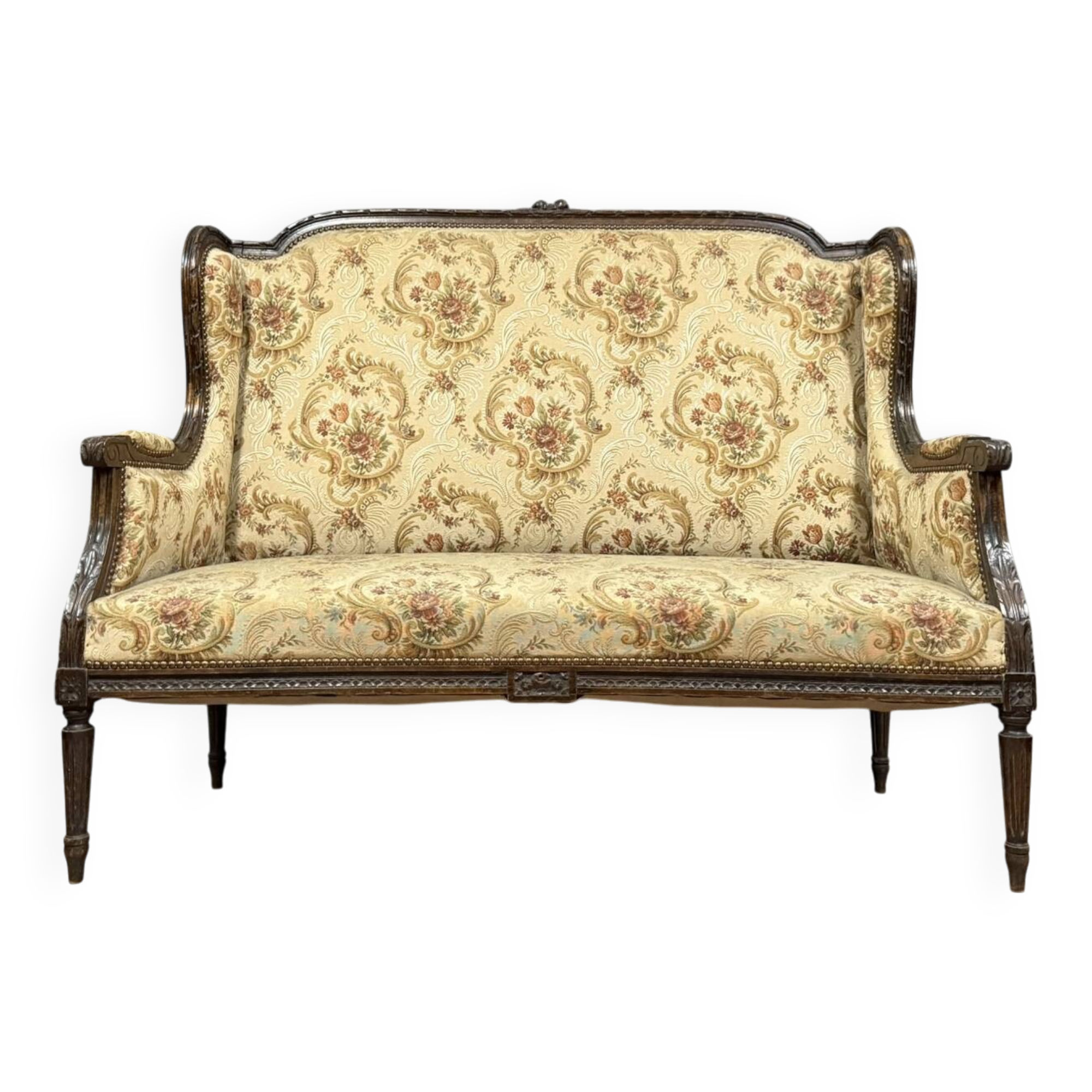 Louis XVI style wingback bench in carved wood circa 1850