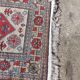 Handmade wool gallery carpet, geometric décor beige and red background, 3 m