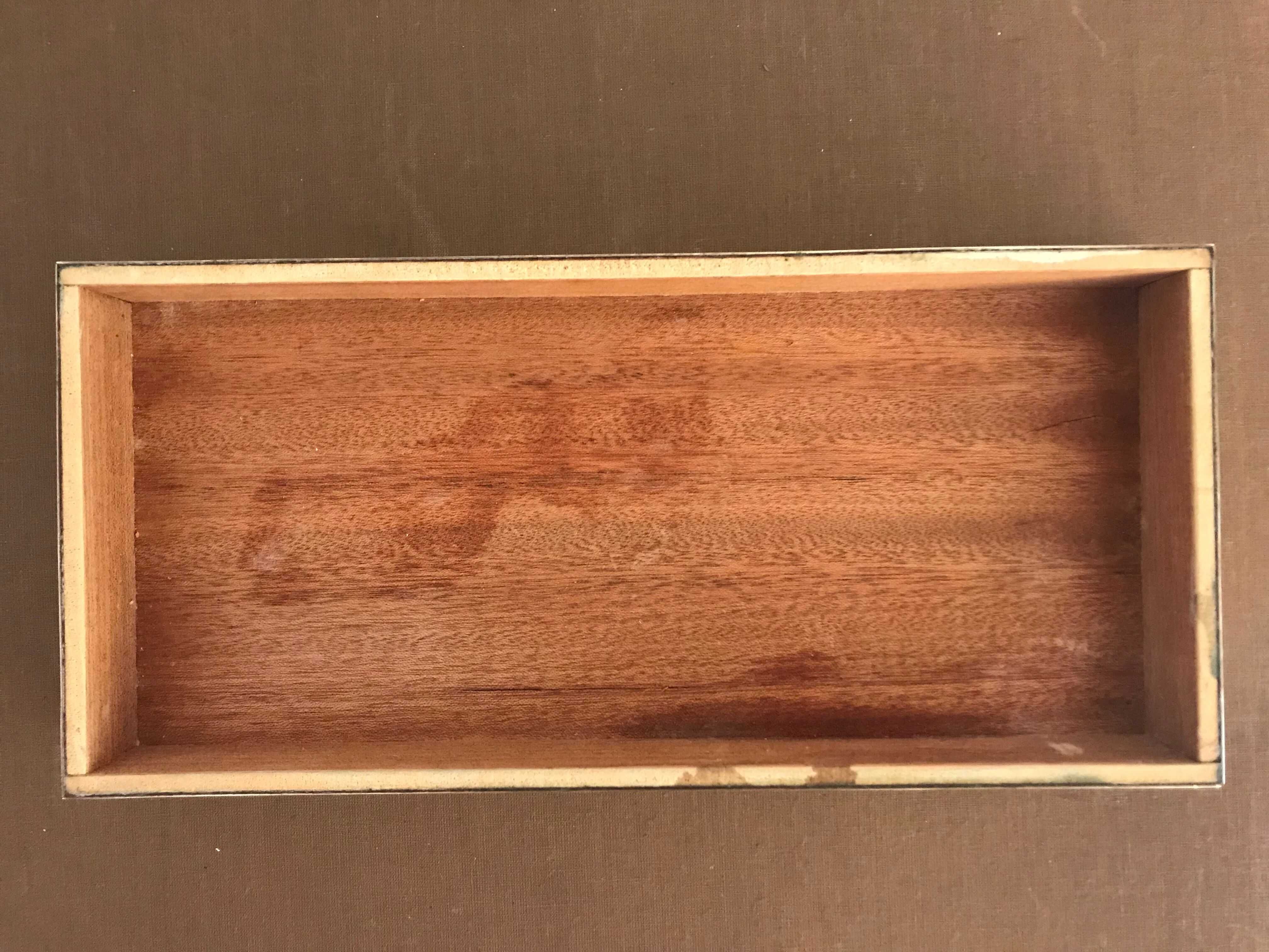 Rectangular mother-of-pearl and brass storage box 1970