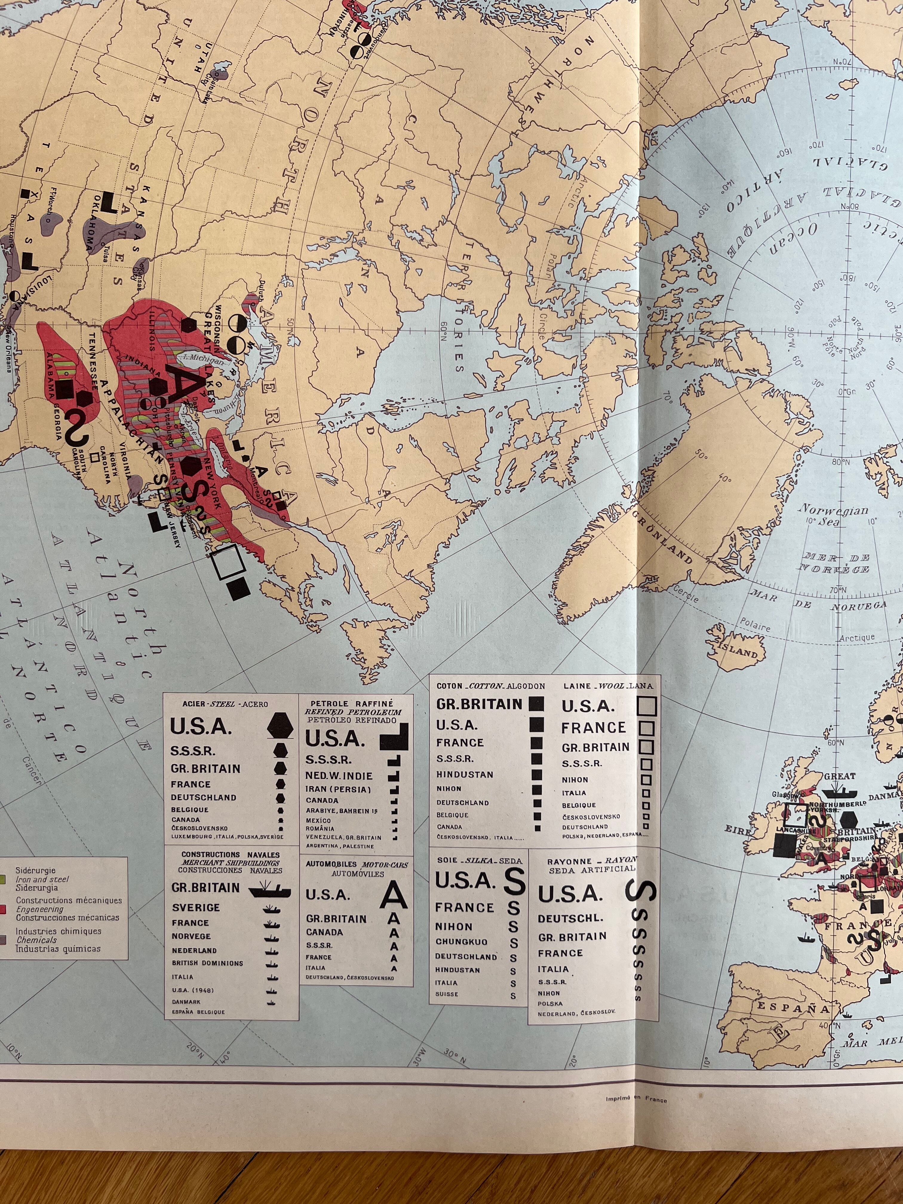 Old map of Major Global Industries — Polar projection