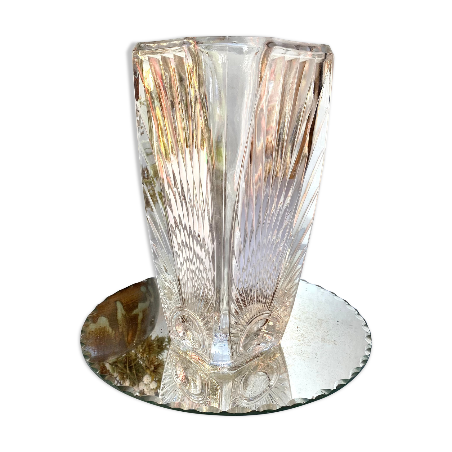 Vintage chiseled glass vase