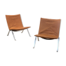 Pair of PK22 chairs in cognac leather by Poul Kjærholm for E Kold Christensen