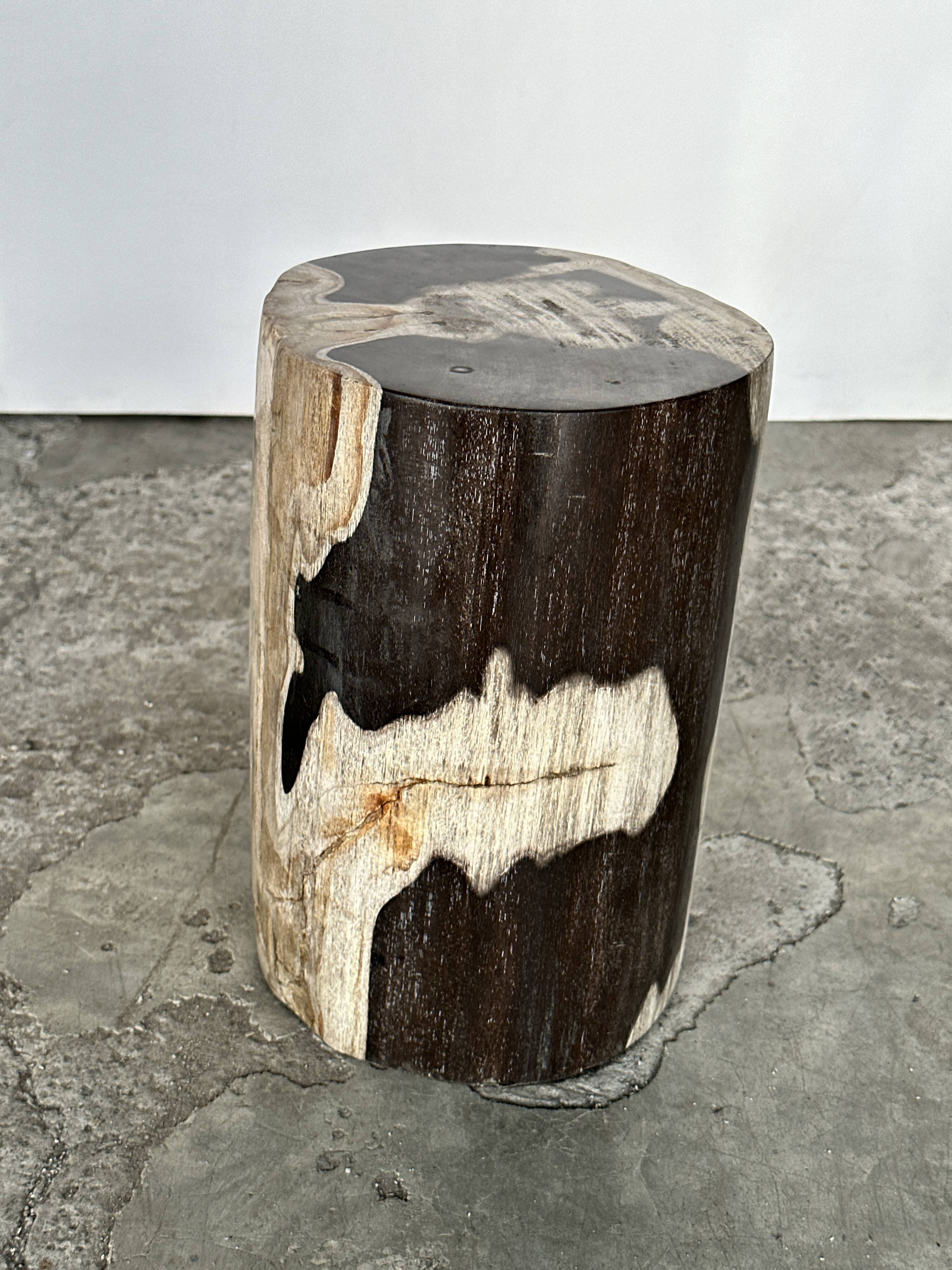 Small black, white and gray petrified wood side table H28cm D:18.5