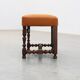 Louis XIII walnut stool with carved turned stretchers and upholstered seat
