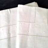 Vintage linen curtain monogrammed JB, embroidered with polka dots and ladder stitches on the return.