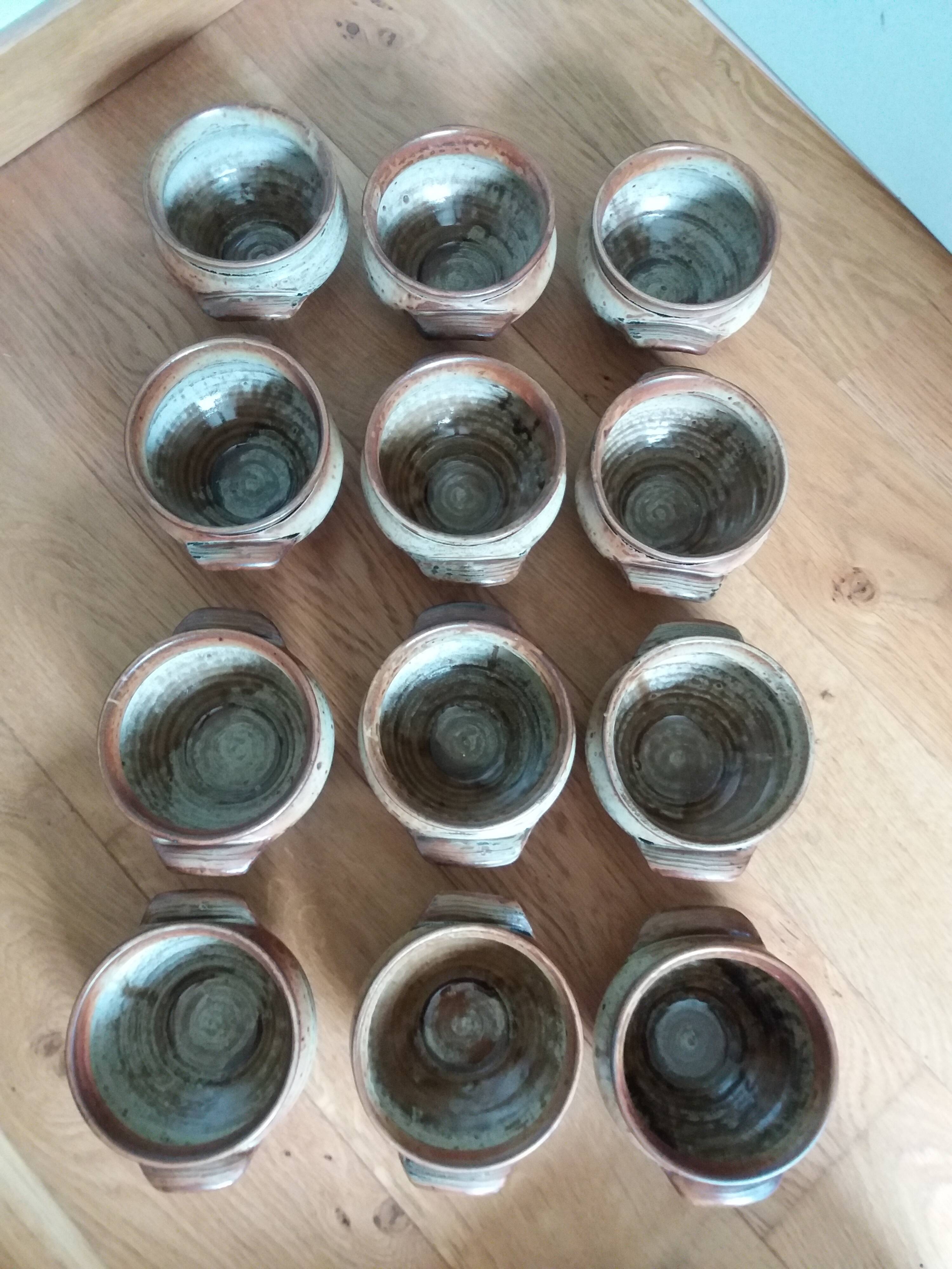 Soup bowls and cups in Puisaye stoneware by Jean-Pierre Prud'homme