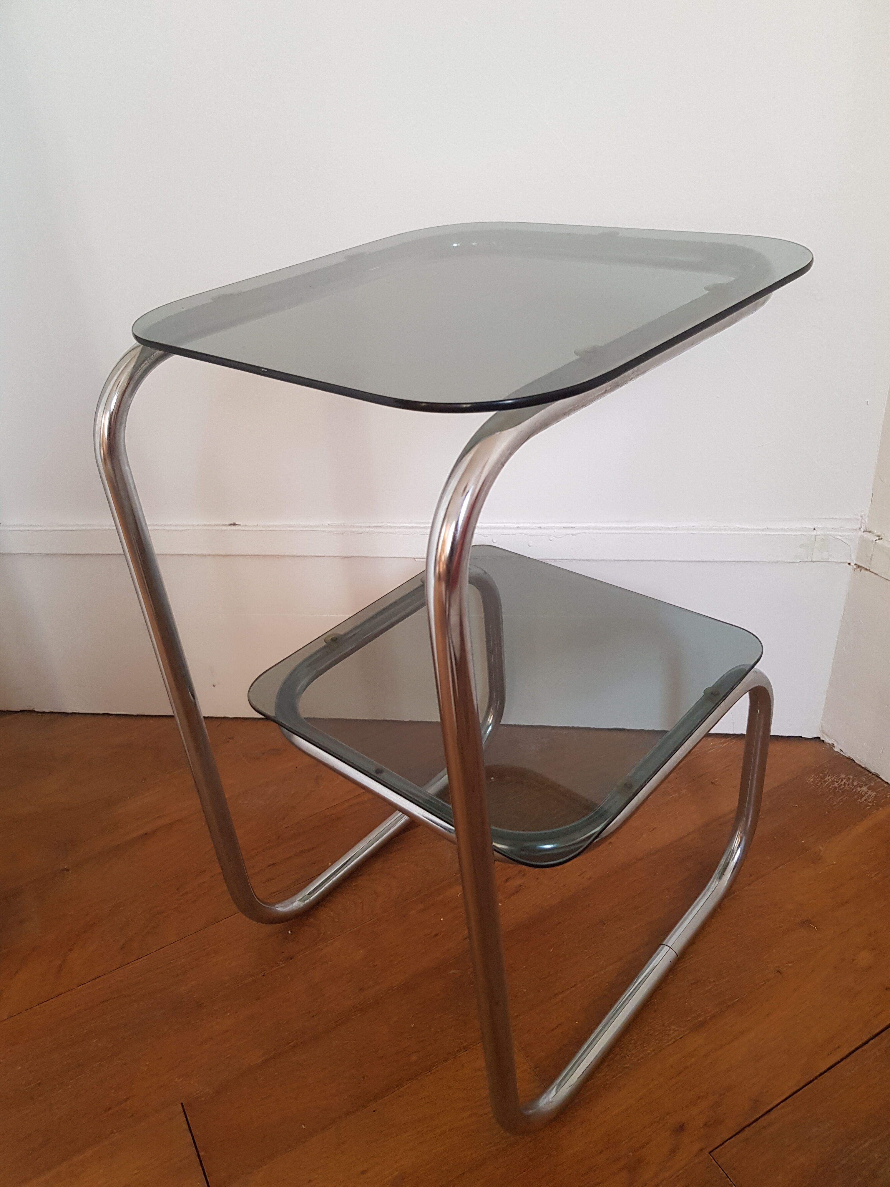 Metal console and smoked glass