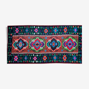 Moldavian runner rug with stylized flowers and geometric design