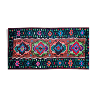 Moldavian runner rug with stylized flowers and geometric design