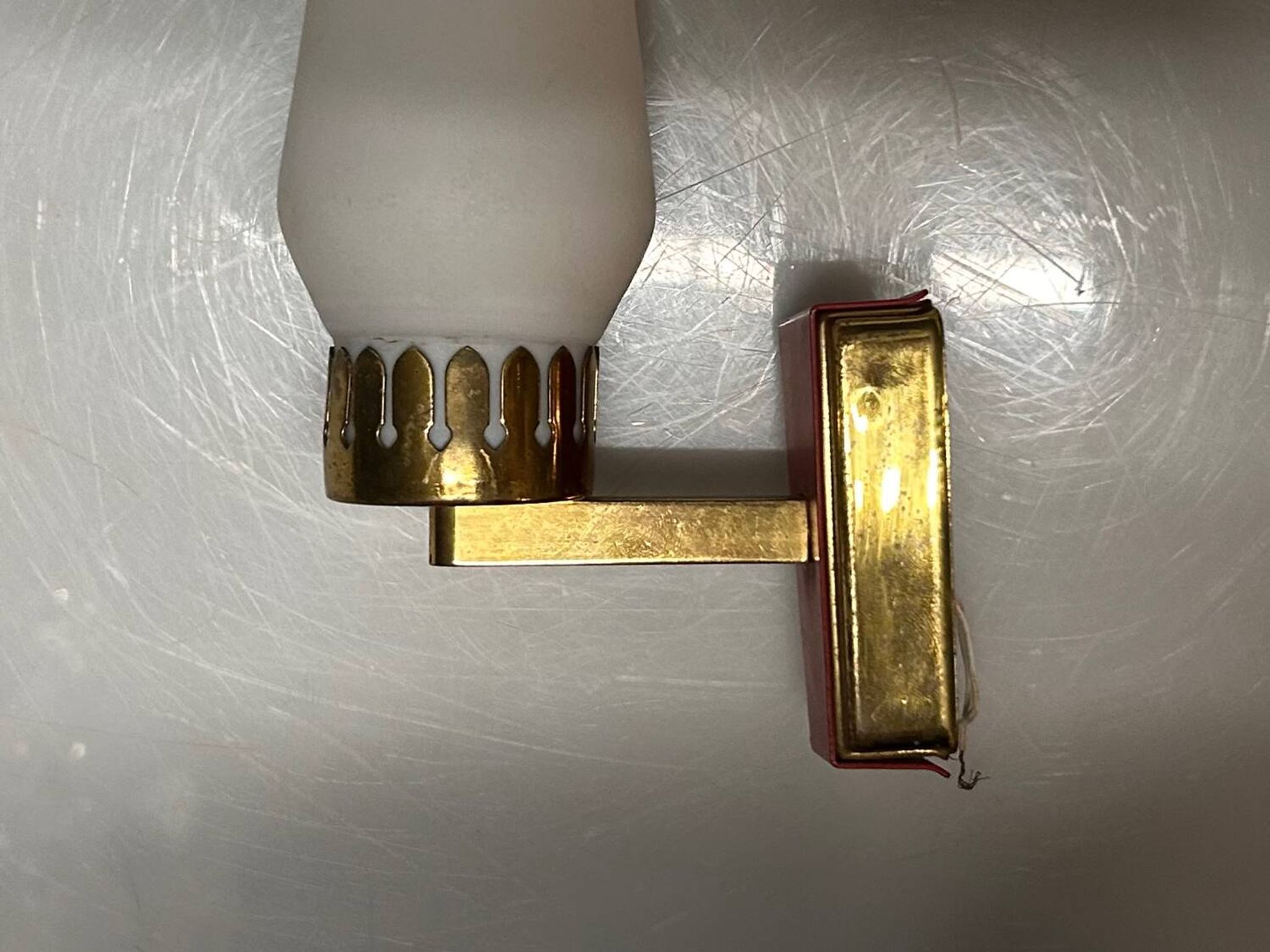 Stil Novo Opaline Glass and Brass Sconces, 1950s, Italy - Set of 2