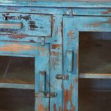 Ancien buffet en teck birman patine bleue d'origine