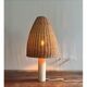 Vintage alabaster table lamp, soft yellow/cream, wicker shade