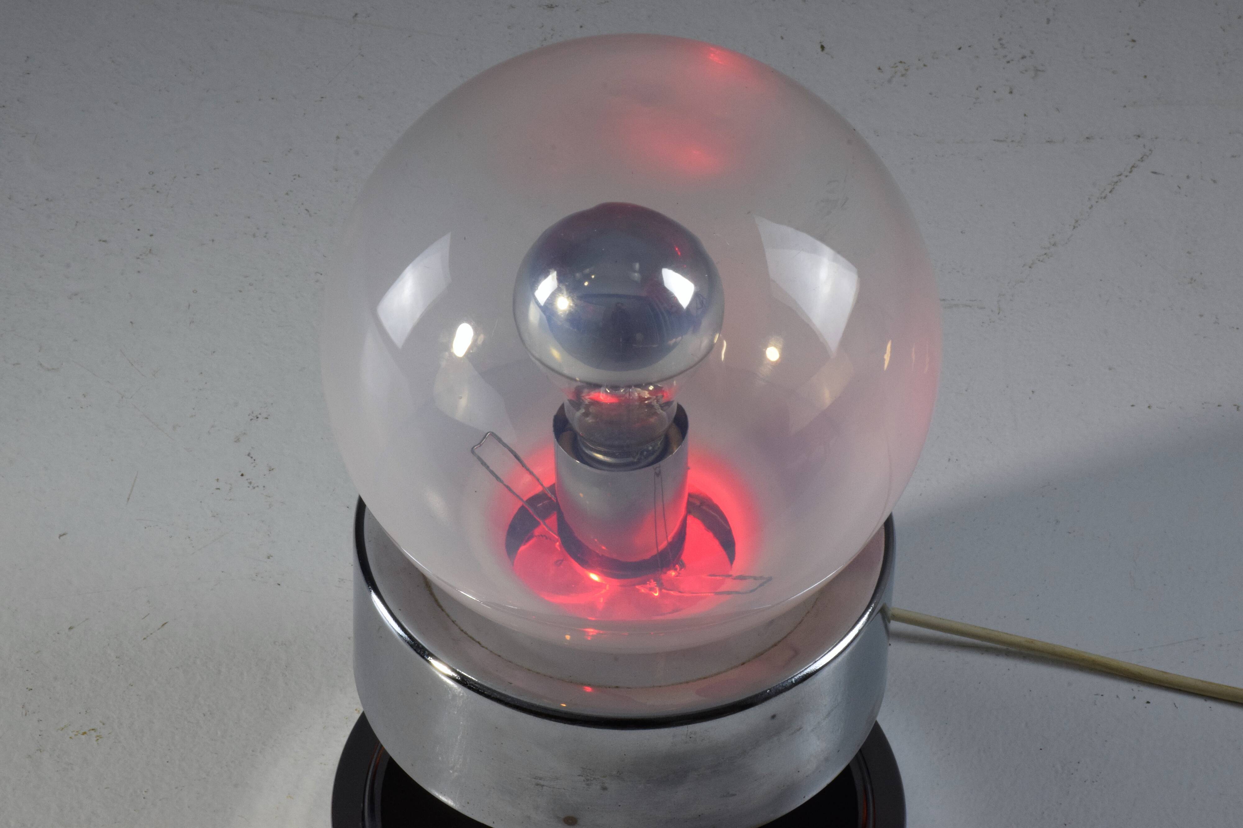 Vintage ball chrome table lamp with red light switch, 1960-1970