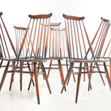 Set of eight vintage Ercol elm & beech Goldsmiths dining chairs mid century