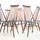 Set of eight vintage Ercol elm & beech Goldsmiths dining chairs mid century