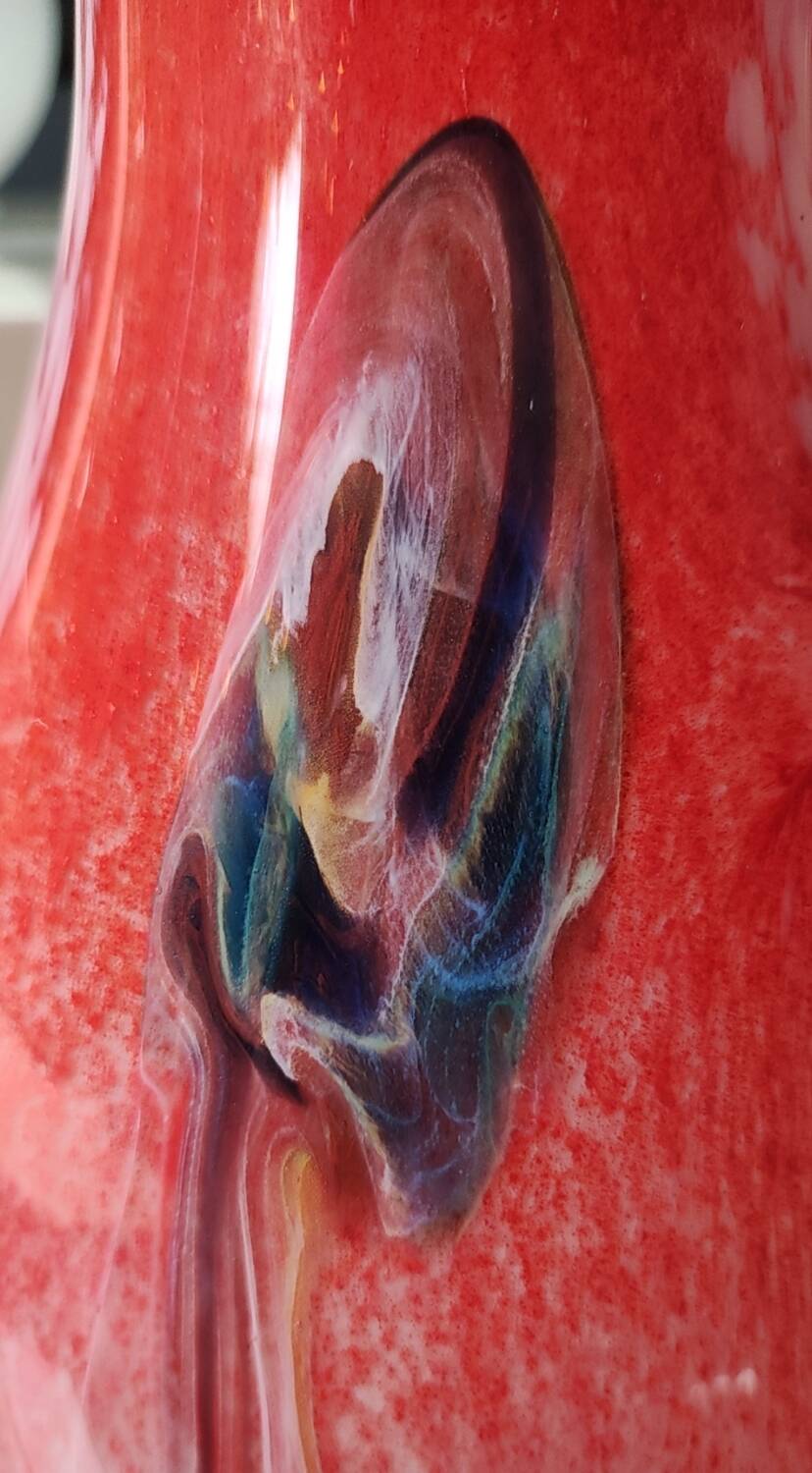 Large Floral Ball Vase/Kaysersberg Art Glassware. Speckled/Volutes