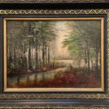Tableau paysage de sous bois XXe