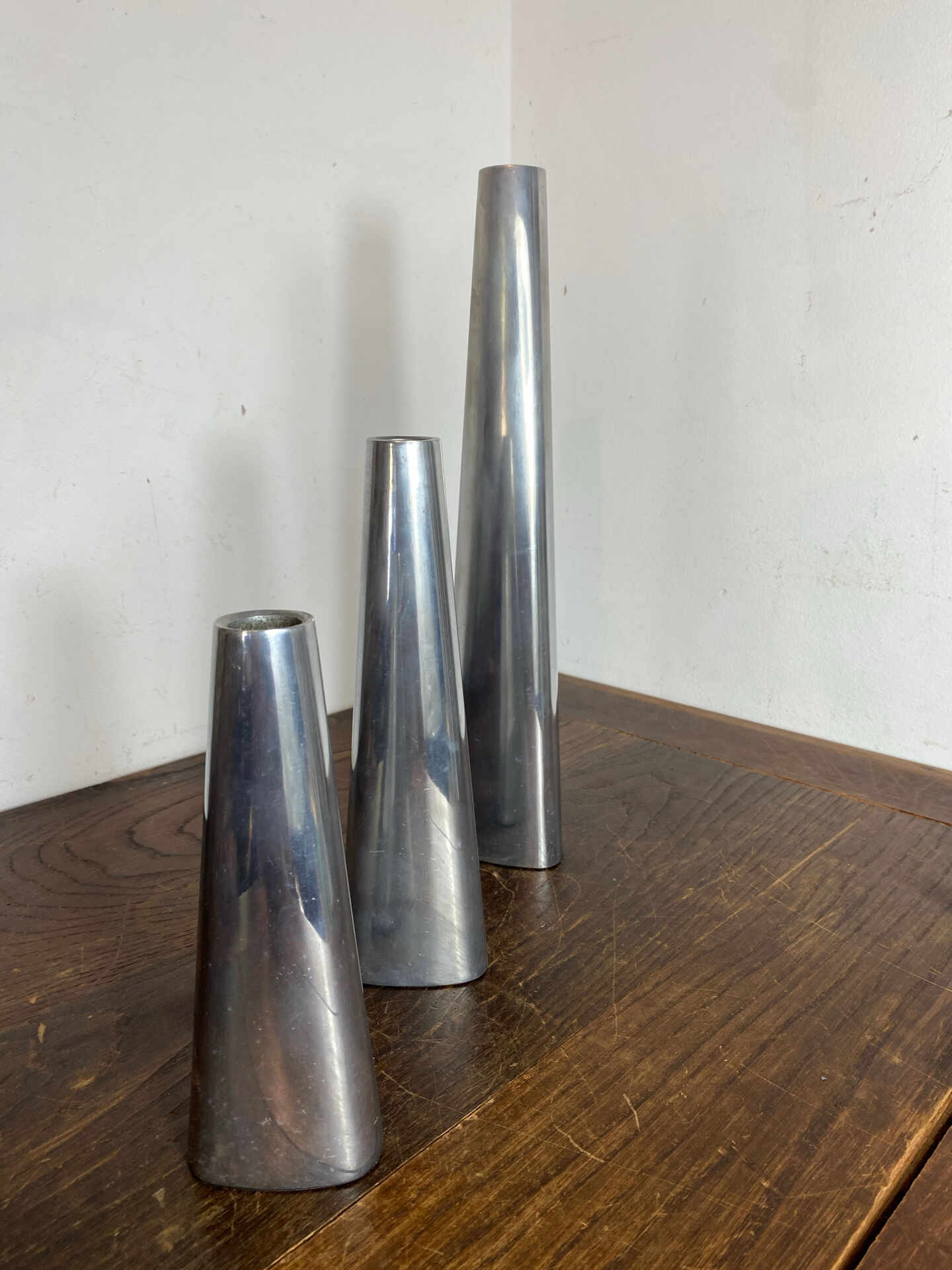 Polished aluminium candle holders, Ehlen Johansson