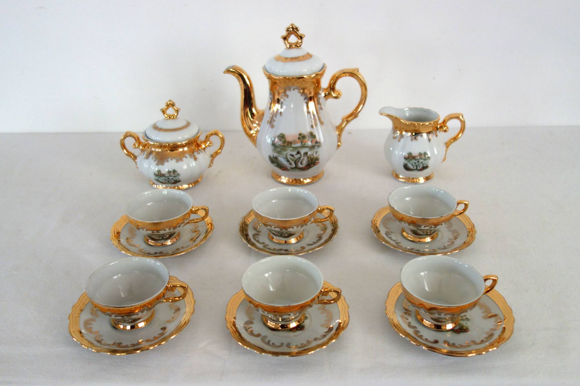 Coffee service 6 cups Swan Lake vintage Italian porcelain