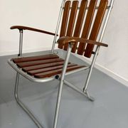 Vintage folding garden set table 4 chairs wood and metal 1960