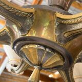 Art Deco Chandelier with Six Lights in Bronze and Frosted Glass, France, 1930s