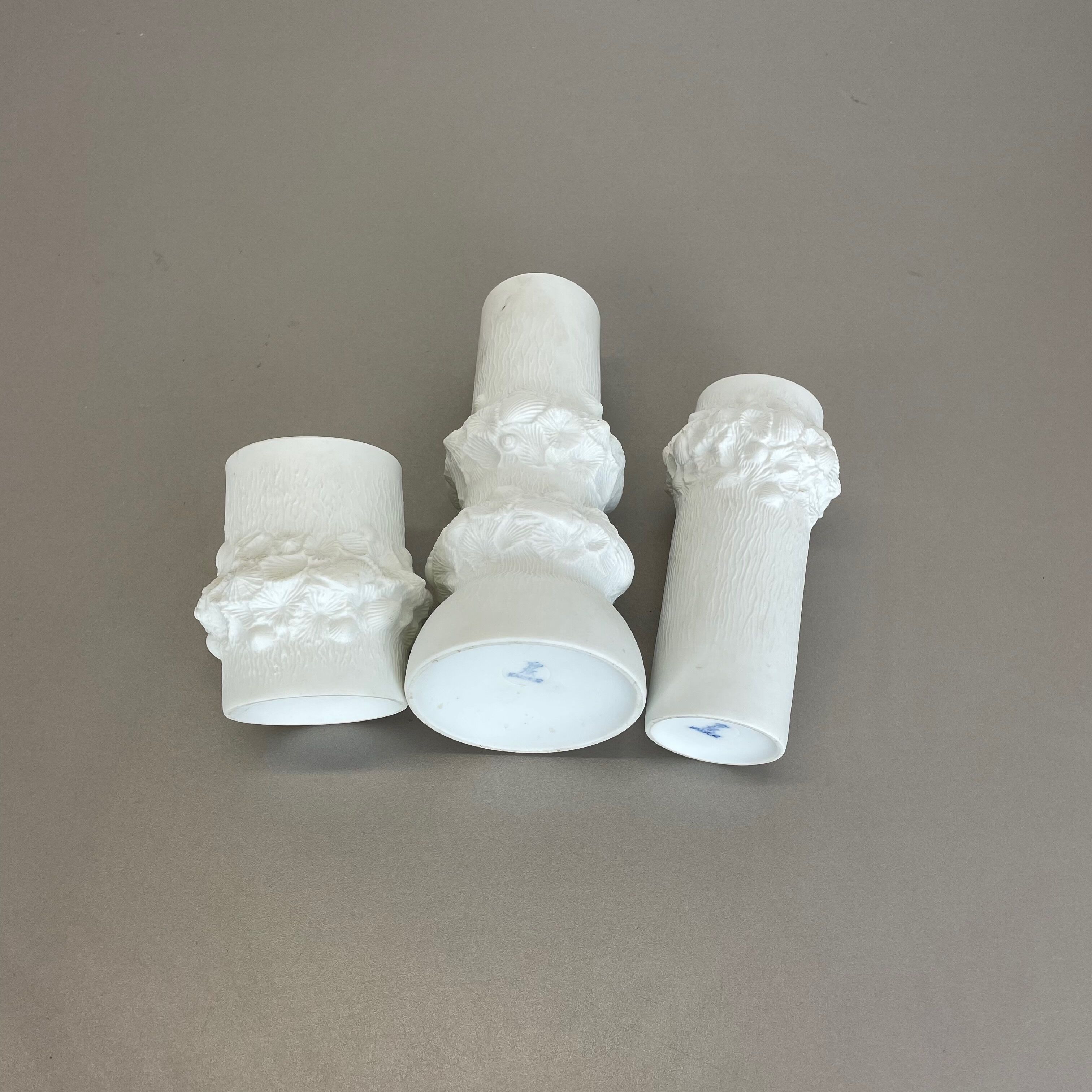 Set of 3 Original OP Art Biscuit Porcelain Vases by AK Kaiser, Germany, 1970s