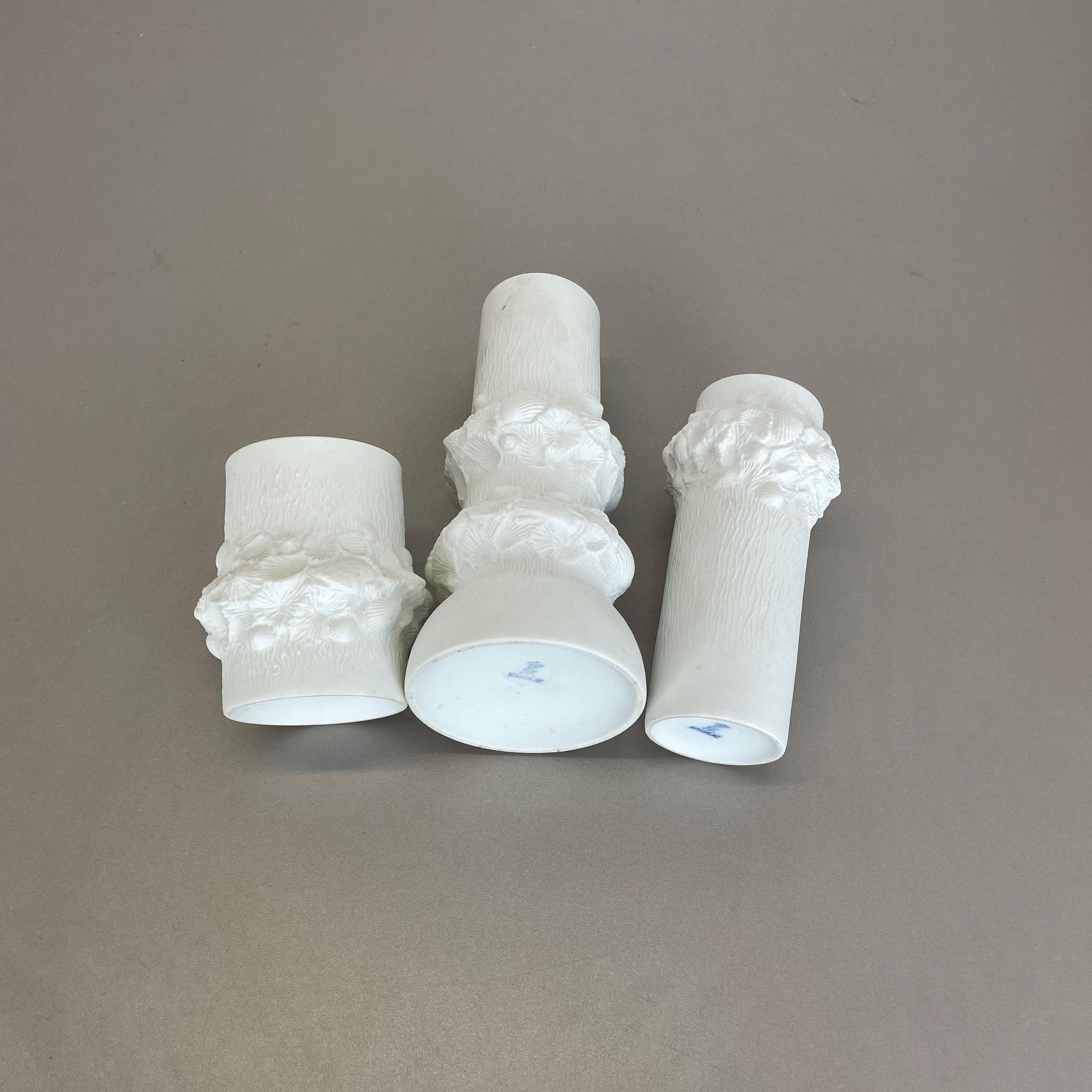 Set of 3 Original OP Art Biscuit Porcelain Vases by AK Kaiser, Germany, 1970s