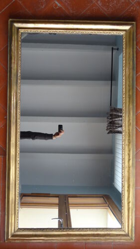 Miroir d'époque XIXème en bois doré 90 x 157 cm