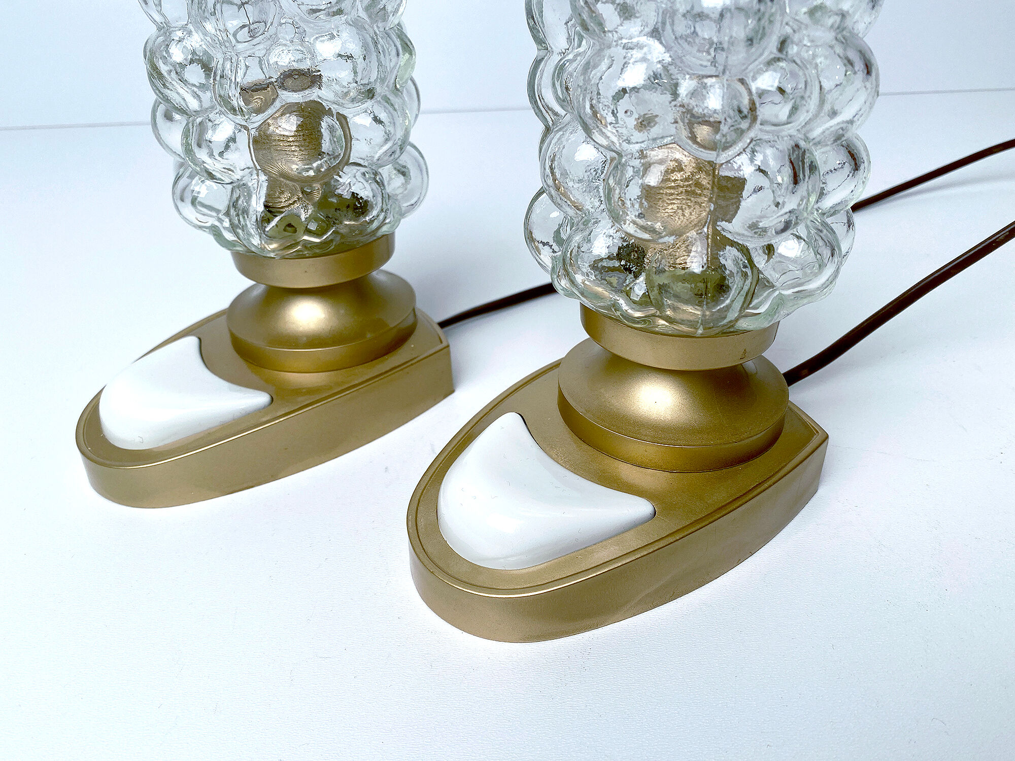 Pair of vintage table lamps, bubble glass, 70s