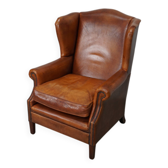 Fauteuil vintage hollandais en cuir cognac
