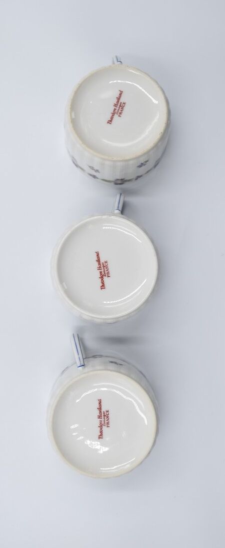 Three cups and under porcelain tea cups from Limoges Haviland barbed-wire décor