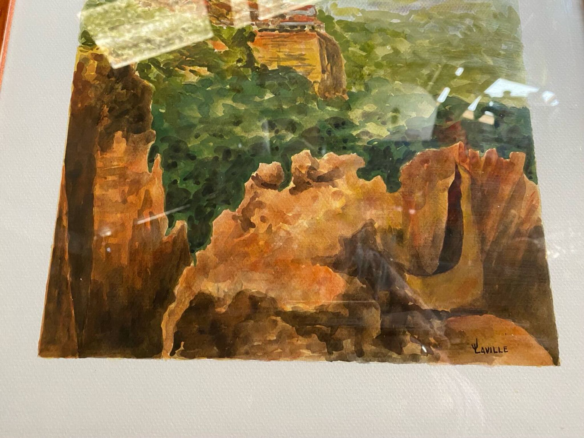 Old painting jean laville st germain roussillon + wooden frame