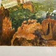 Old painting jean laville st germain roussillon + wooden frame