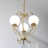 Antique Italian Brass and Opaline Chandelier