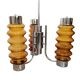 Modern amber brown glass and chrome 3 light chandelier 1970