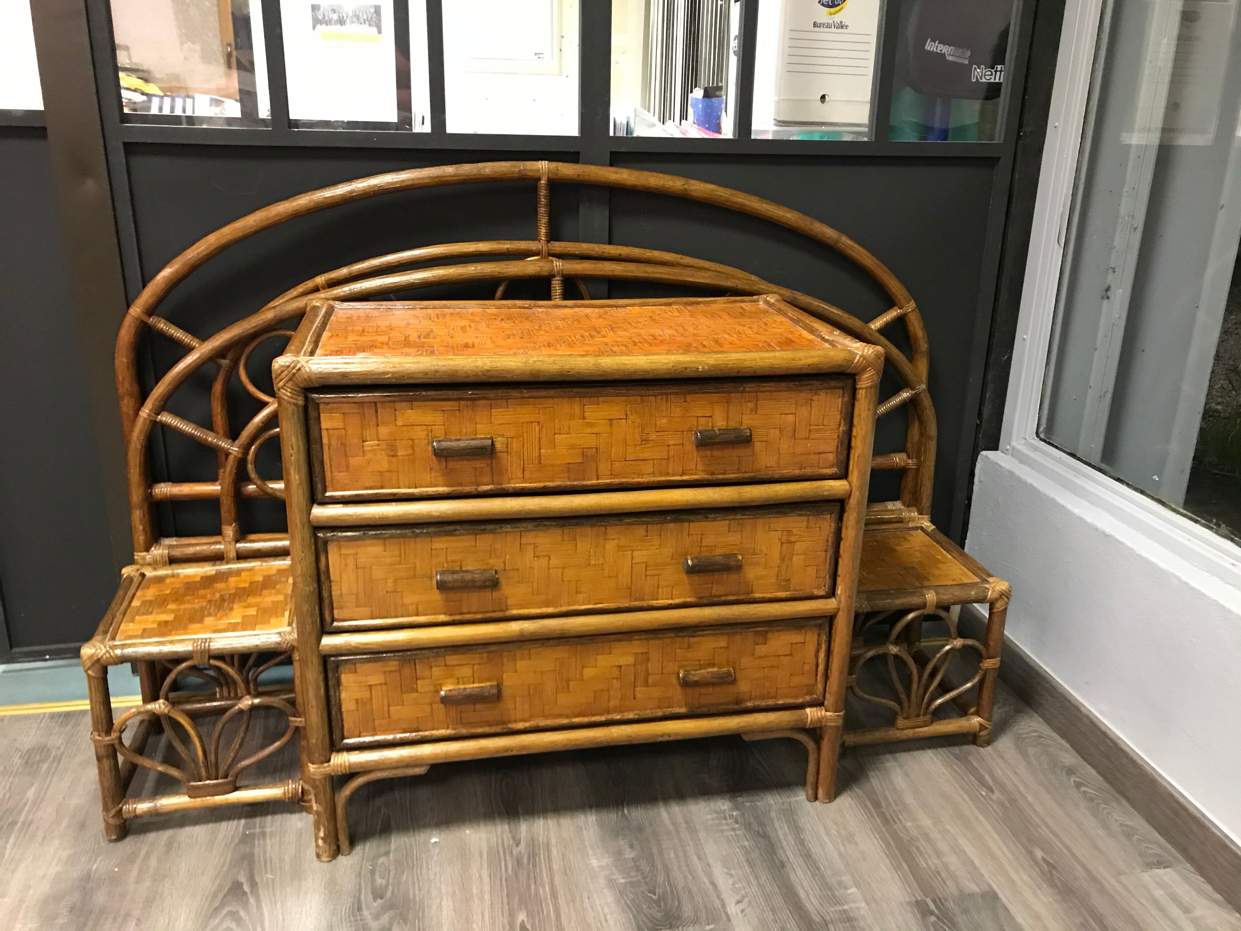Pair of bamboo rattan bedsides