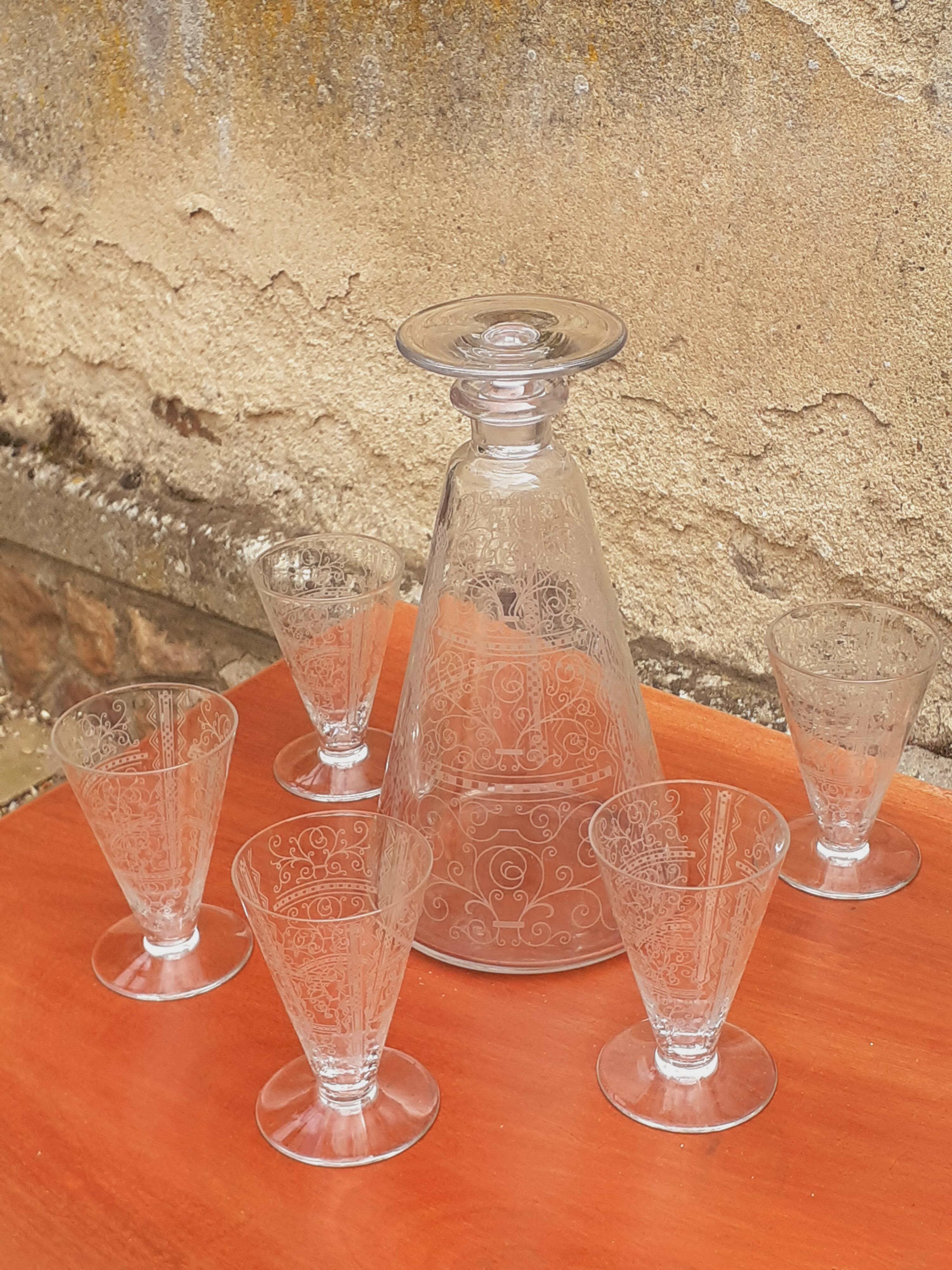 Carafe and Crystal Glasses from Baccarat Model Lido