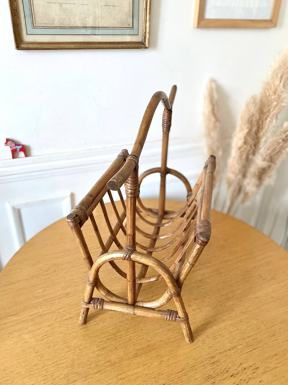 Vintage bamboo rattan magazine rack